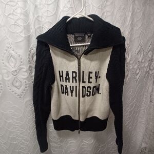 Harley-Davidson Black and White Zip-Up Sweater
